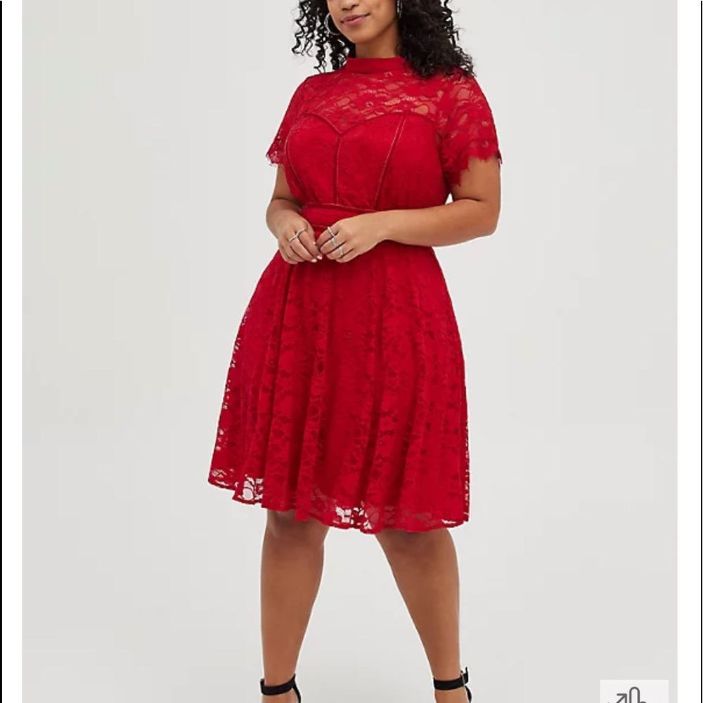 NWOT- Torrid MOCK NECK FIT & FLARE MINI DRESS - LACE RED Size 18
